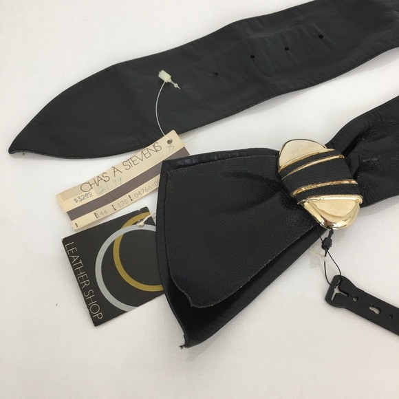 Vintage 80’s Leather Shop Black Soft Genuine Leather Belt NEW Size L Art To Wear main image 14